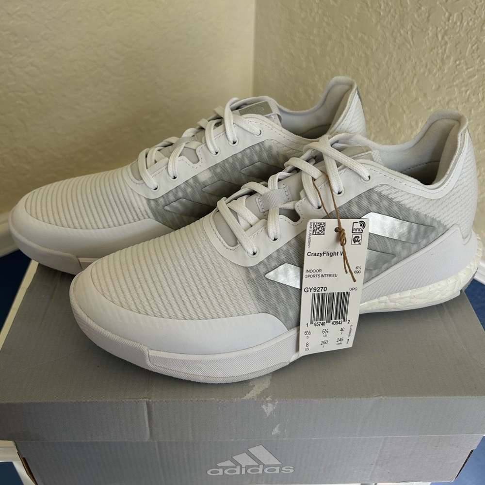 Adidas Crazyflight Shoes White Silver Metallic & Grey Color-way S 8 GY9270 - Picture 4 of 16